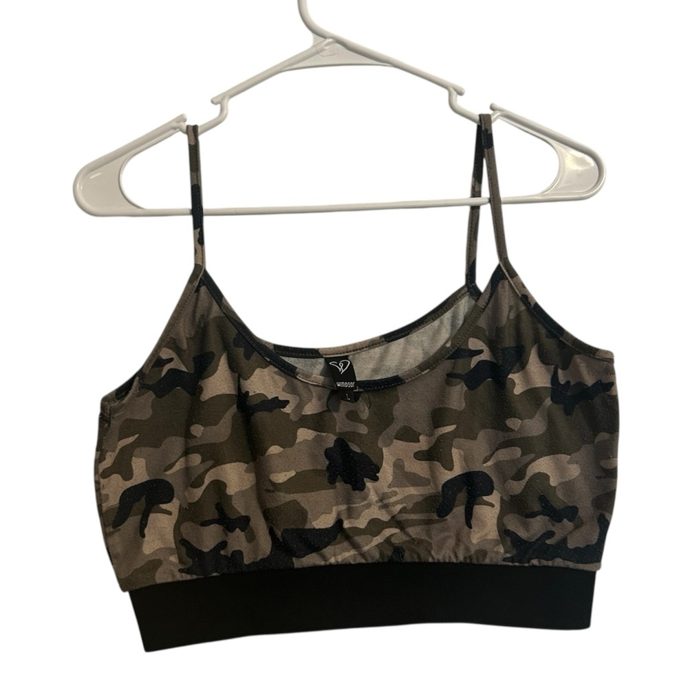 Windsor Military Green Print Sleeveless Spaghetti Straps Crop Top Comfy Summer